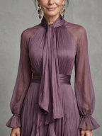 DEMETRIA™ - TIE NECK RUFFLE TIERED MAXI DRESS