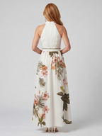 MEADOW™ - DRAPED HALTER BOTNICAL PANEL MAXI DRESS