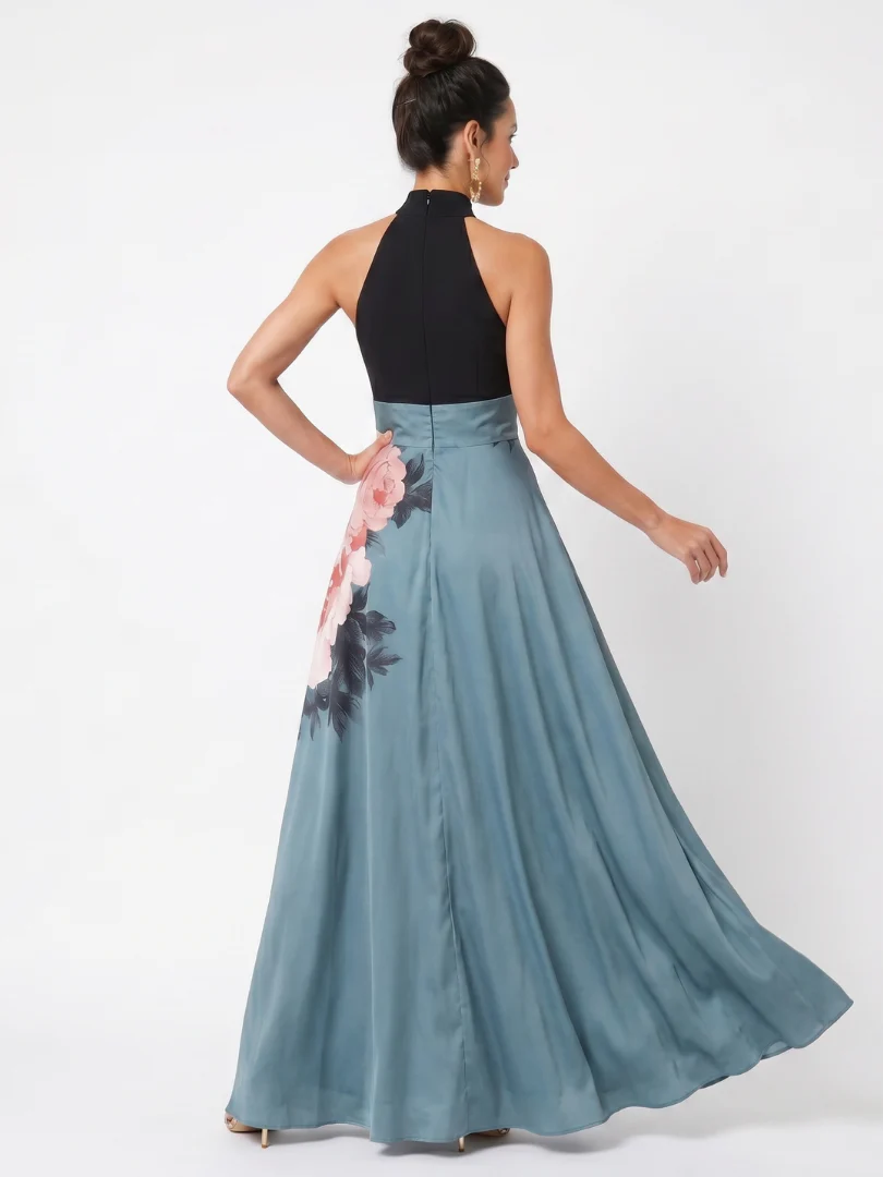 OLYMPAS™ - HALTER BODICE FLORAL SKIRT MAXI DRESS