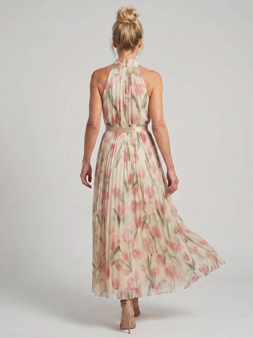 AURELLE™ - HALTER NECK FLORAL MIDI DRESS