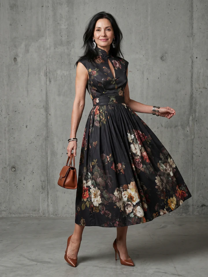 GRETA™ - HIGH NECK KEYHOLE MIDI DRESS