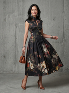 GRETA™ - HIGH NECK KEYHOLE MIDI DRESS