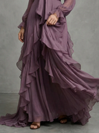 DEMETRIA™ - TIE NECK RUFFLE TIERED MAXI DRESS