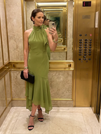 WINIFRED™ - DRAPED HALTER KEYHOLE MIDI DRESS