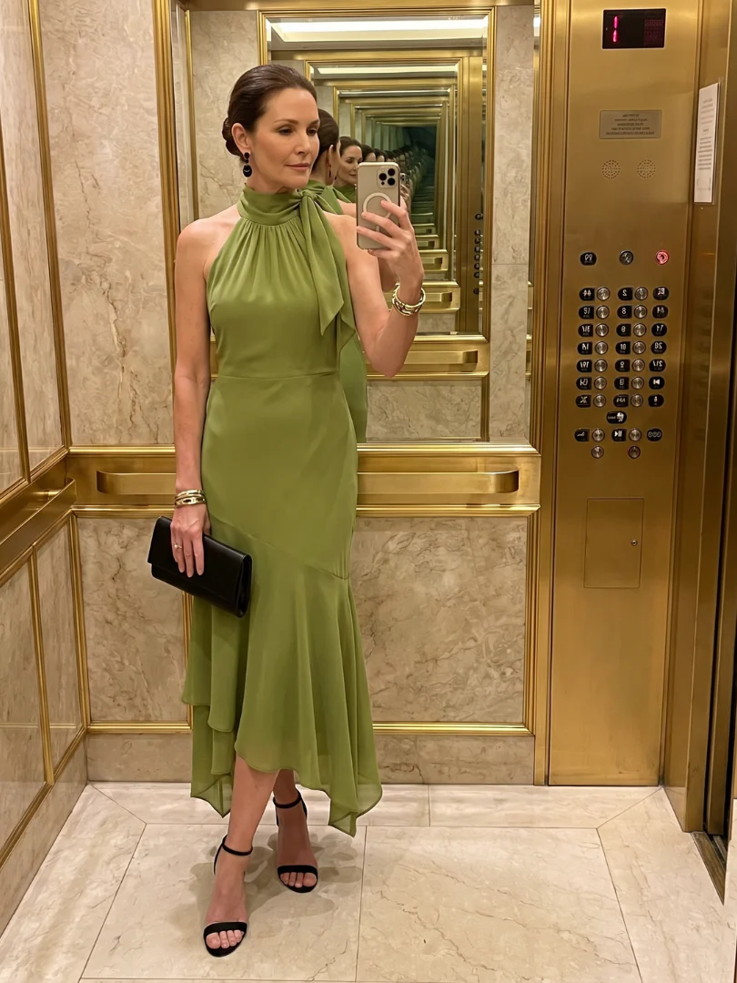 WINIFRED™ - DRAPED HALTER KEYHOLE MIDI DRESS