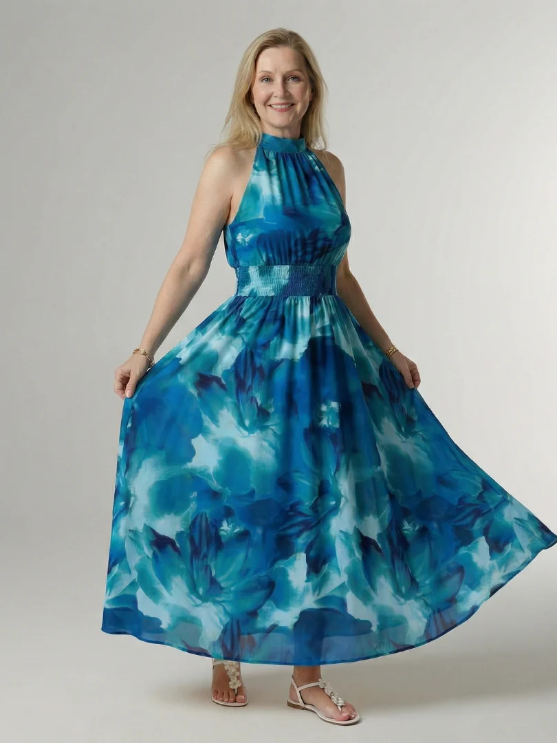 SYLIN™ - GATHERED HALTER MIDI DRESS