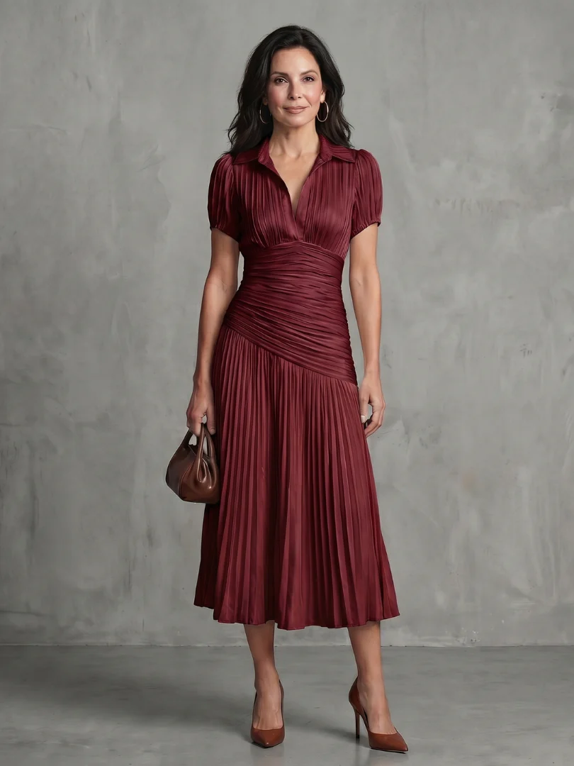 THEODORA™ - PLEATED WAISTLINE MIDI DRESS