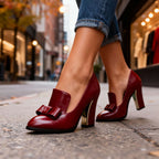 Lucette | Women's Bow Detail Block Heel Loafer Pumps