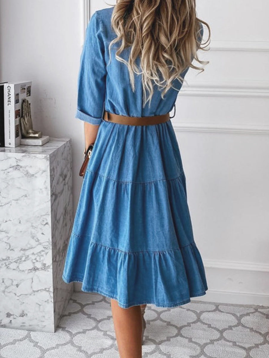 BARBARA™ - ELEGANT CASUAL DENIM MIDI DRESS