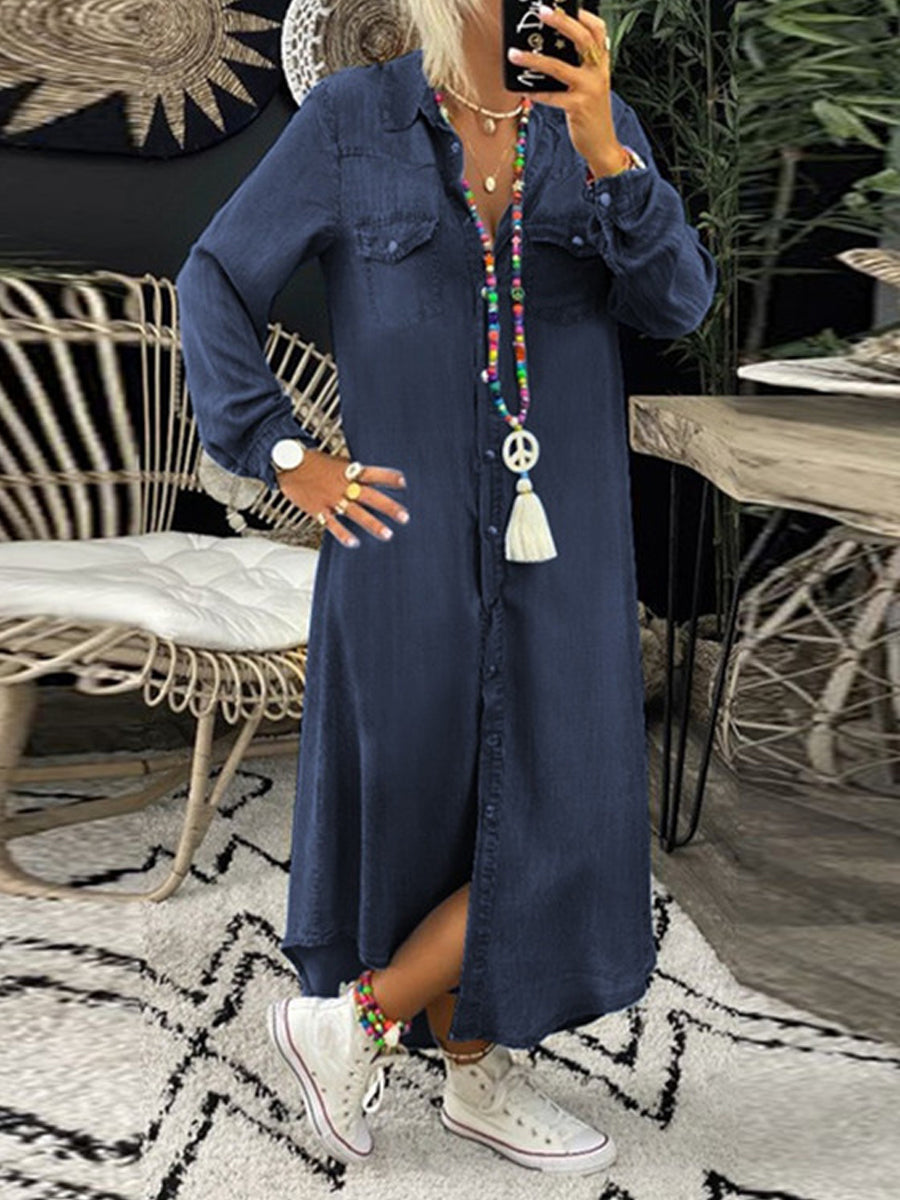 HELEN™ - CASUAL DRAPED DENIM MAXI DRESS