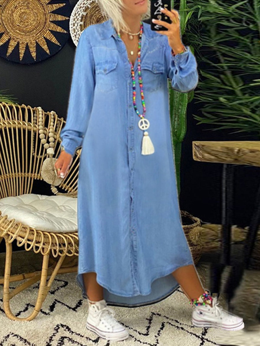 HELEN™ - CASUAL DRAPED DENIM MAXI DRESS
