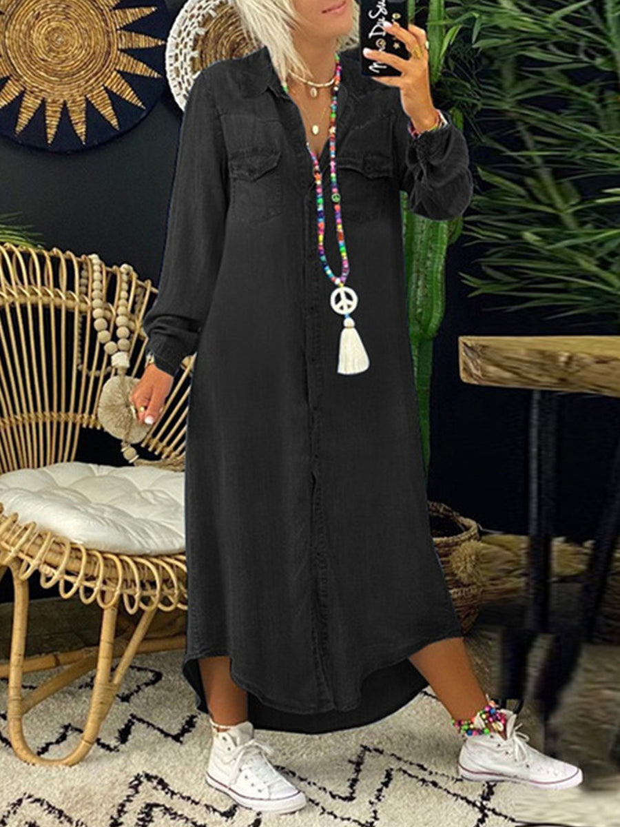 HELEN™ - CASUAL DRAPED DENIM MAXI DRESS