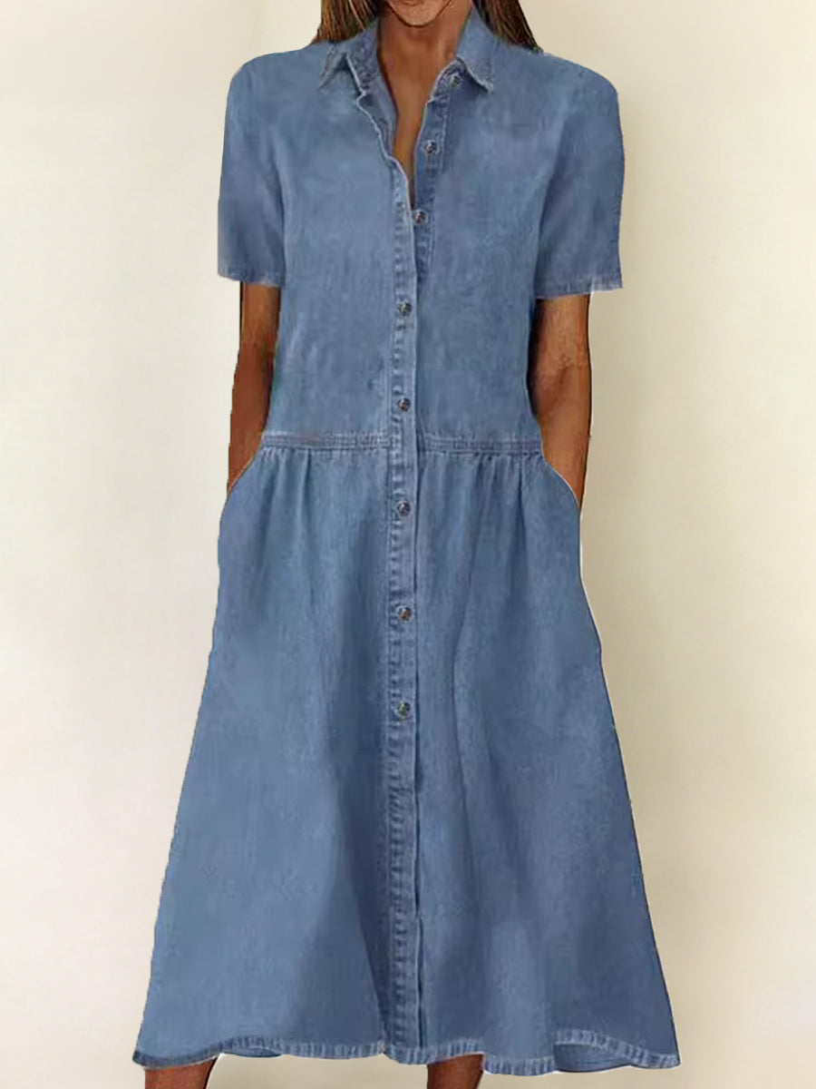 CAROL™ - RELAXED SUMMER DENIM MIDI DRESS
