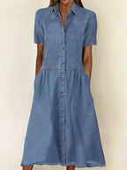 CAROL™ - RELAXED SUMMER DENIM MIDI DRESS