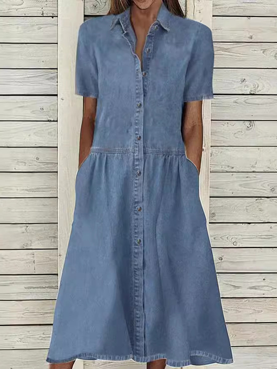 CAROL™ - RELAXED SUMMER DENIM MIDI DRESS
