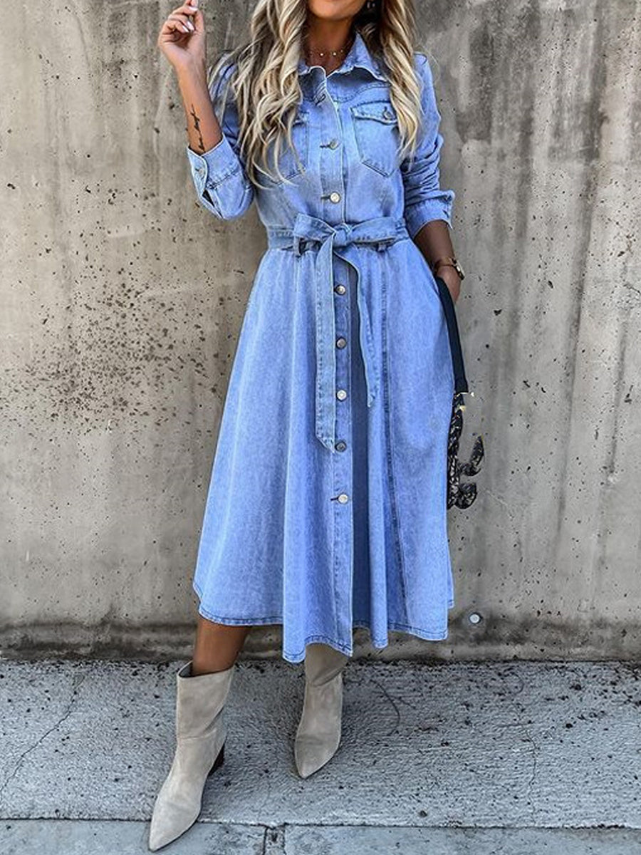 LUNA™ - SUMMER DENIM MIDI SHIRT DRESS