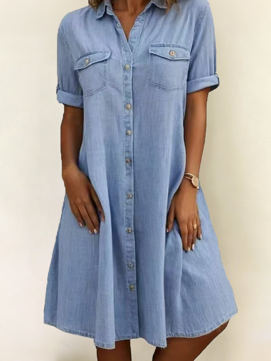 PATRICIA™ - ELEGANT CASUAL DENIM MIDI DRESS