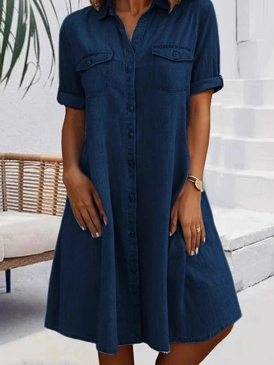 PATRICIA™ - ELEGANT CASUAL DENIM MIDI DRESS