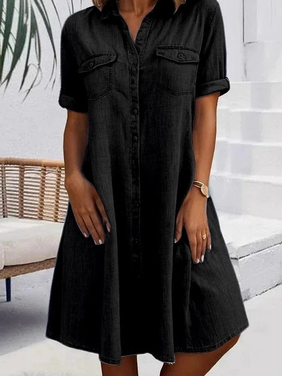 PATRICIA™ - ELEGANT CASUAL DENIM MIDI DRESS